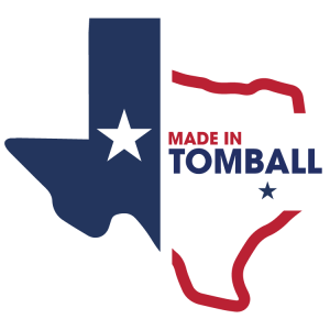 Made in Tomball mark — a Texas outline with a star and the words Made in Tomball