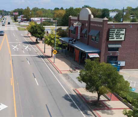 An elevated view along Tomball’s Main Street