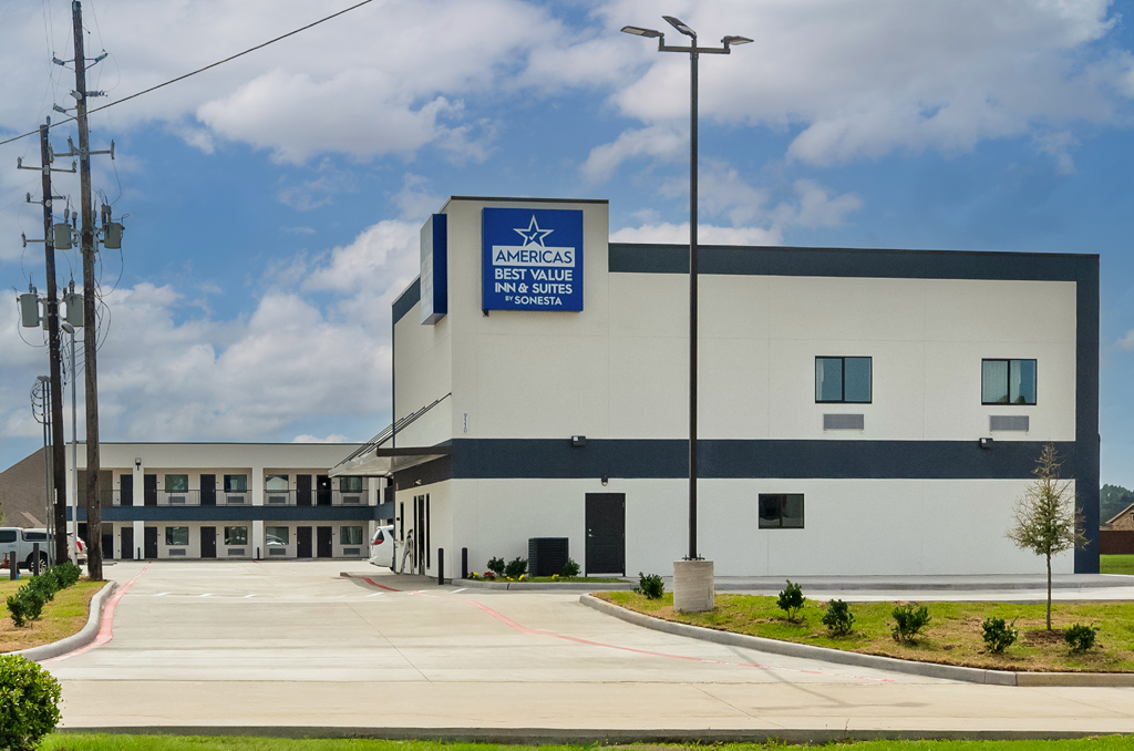 Exterior of Americas Best Value Inn & Suites Tomball Grand Parkway with brand sign